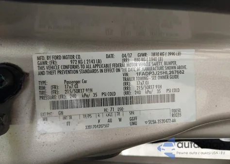 2017 Ford Focus Titanium z USA, uszkodzony, nr VIN 1FADP3J25HL267682